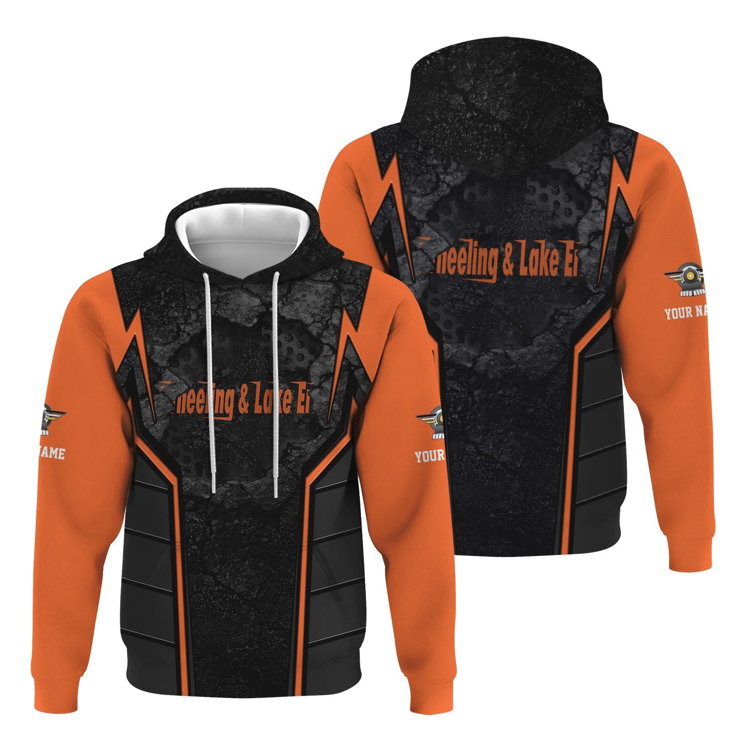 Railspirit Personalized Wheeling And Lake Erie Railroad Hoodie Cracked Metal Design Train Zip Up Hoodie for Rail Enthusiasts