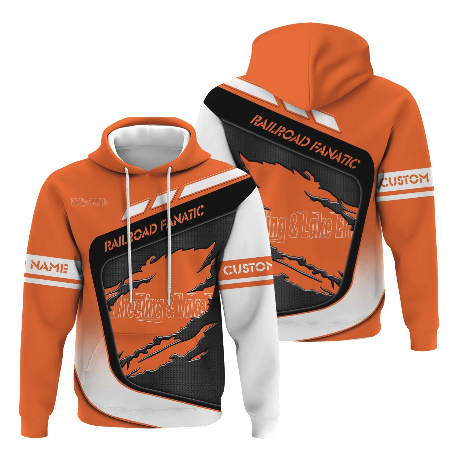 Railspirit Personalized Wheeling And Lake Erie Railroad Hoodie Ripped Texture Style Train Zip Up Hoodie For Railroad Fanatic