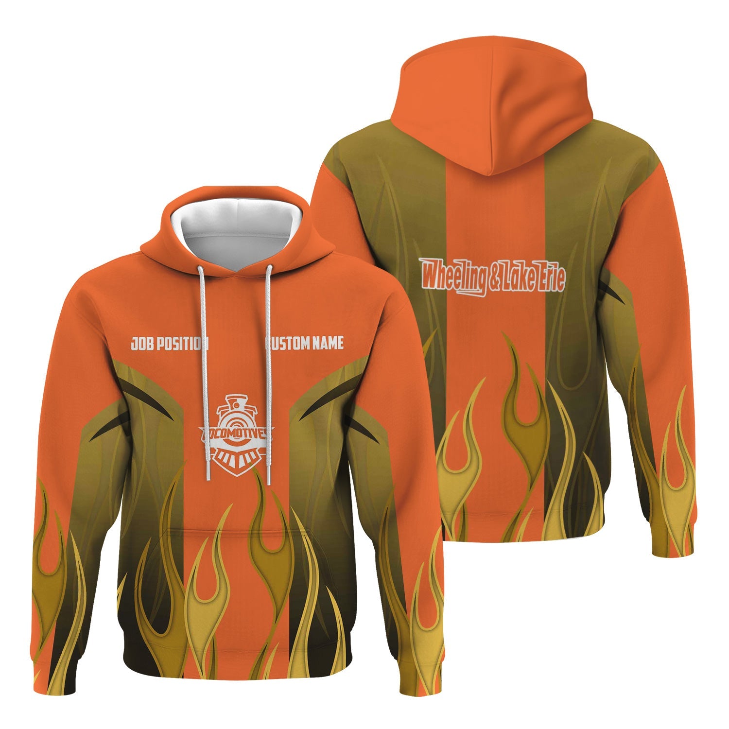 Railspirit Custom Name and Job Title Wheeling And Lake Erie Railroad Hoodie Flame Graphic Train Zip Up Hoodie