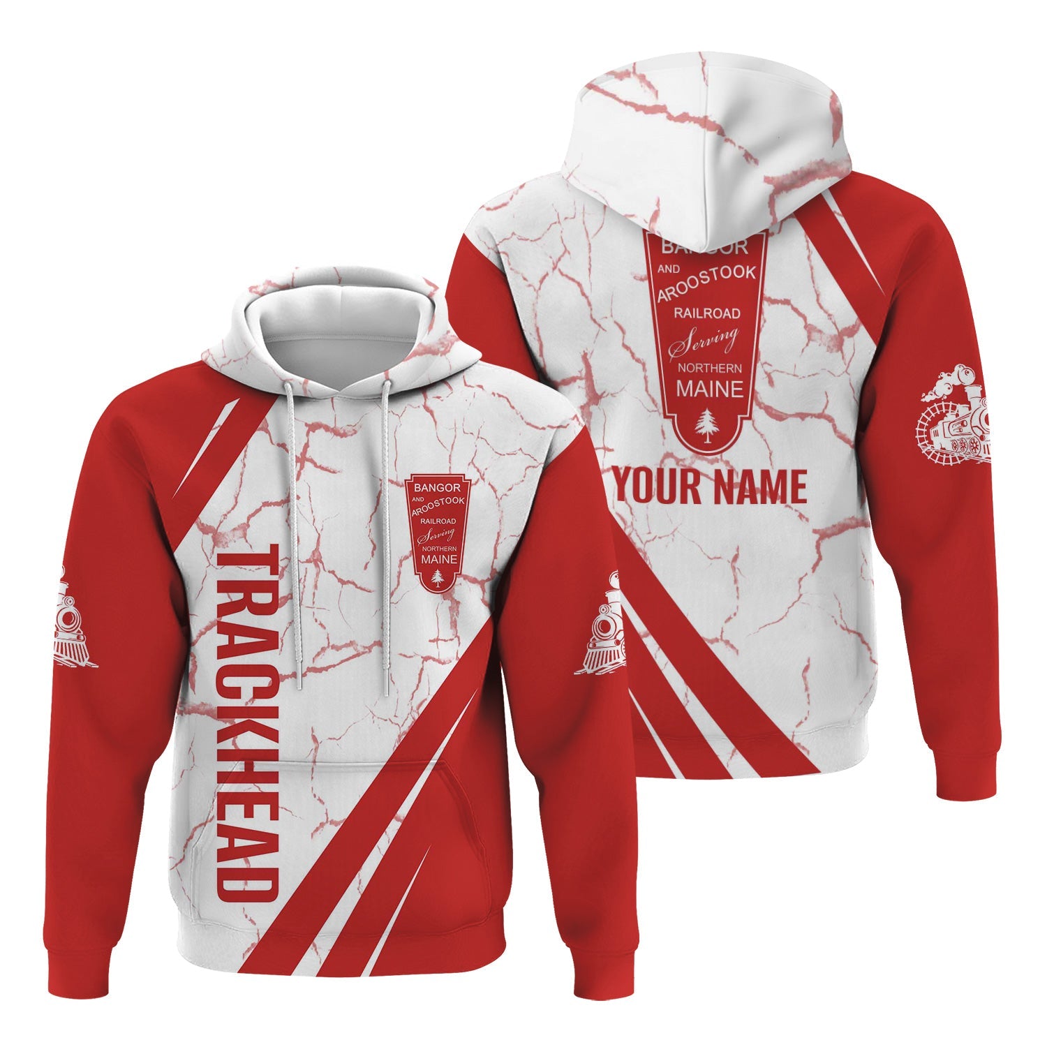 Railspirit Personalized Bangor And Aroostook Railroad Hoodie Crackle Texture Style Train Zip Up Hoodie For Trackhead