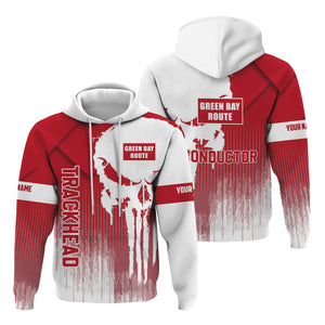 Railspirit Personalized Green Bay & Western Railroad Hoodie Skull Design with Custom Job Train Zip Up Hoodie for Trackhead Crew