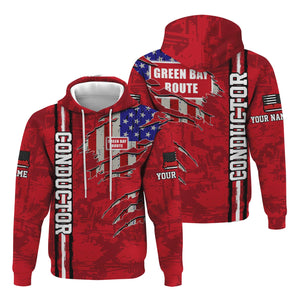 Railspirit Personalized Green Bay & Western Railroad Hoodie USA Flag Claw Art with Custom Job Train Zip Up Hoodie