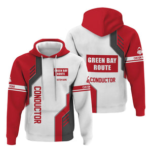 Railspirit Personalized Green Bay & Western Railroad Hoodie Unique Railway Style with Custom Job Train Zip Up Hoodie