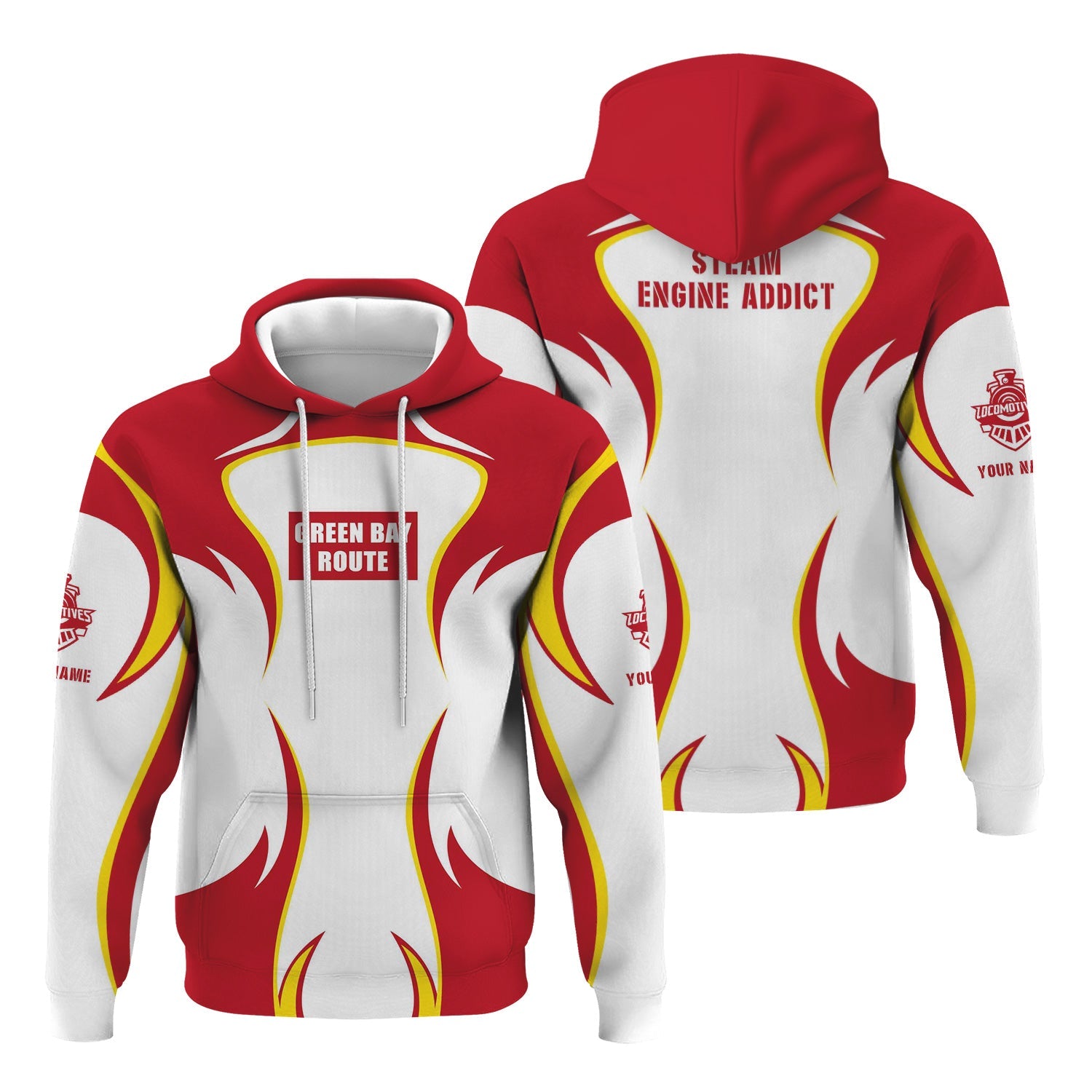 Railspirit Personalized Green Bay & Western Railroad Hoodie Distinctive Flame Style Zip Up Hoodie For Steam Engine Addict