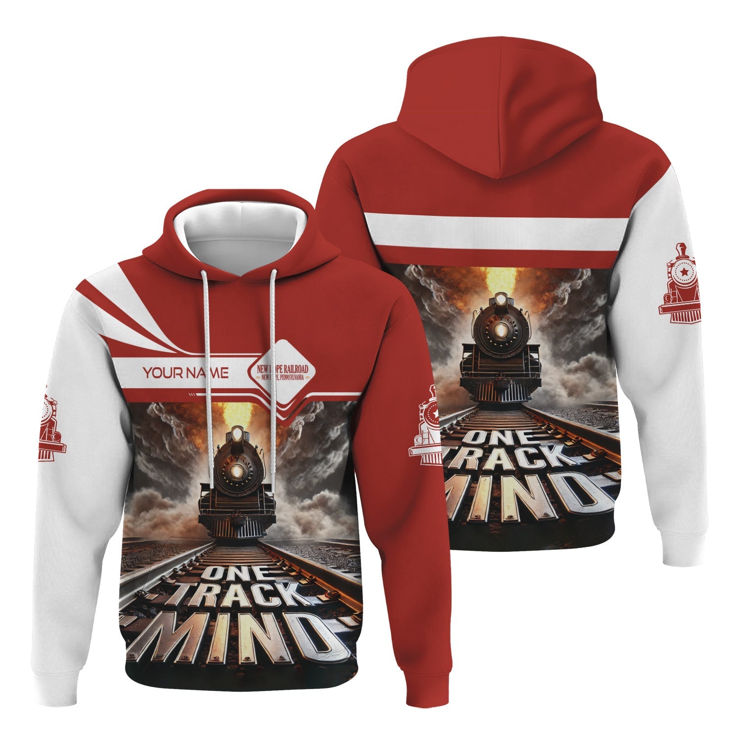 Railspirit Personalized New Hope Railroad Hoodie One Track Mind Train Printed ZIp Up Hoodie