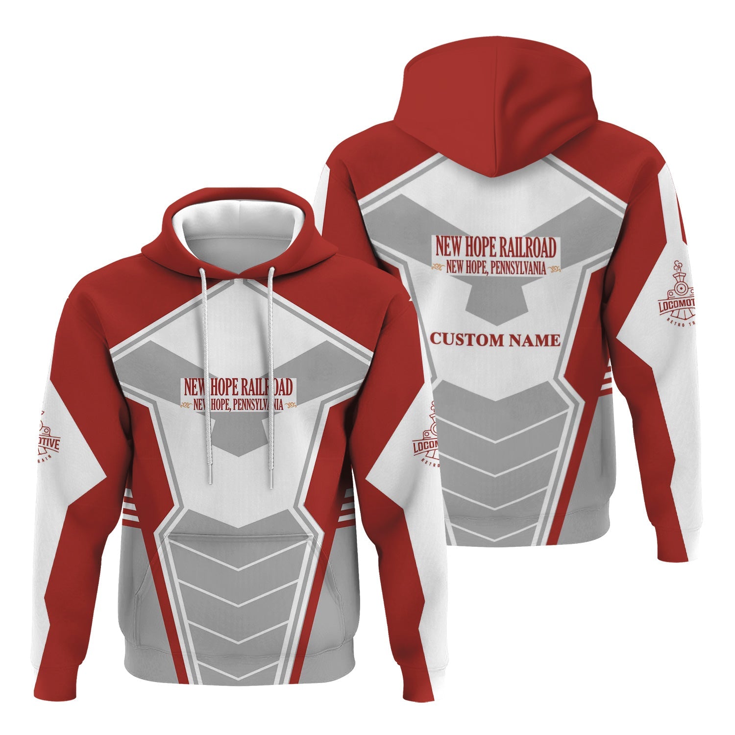 Railspirit Personalized New Hope Railroad Hoodie Engine-Inspired Style Train Zip Up Hoodie for Railroad Fanatic