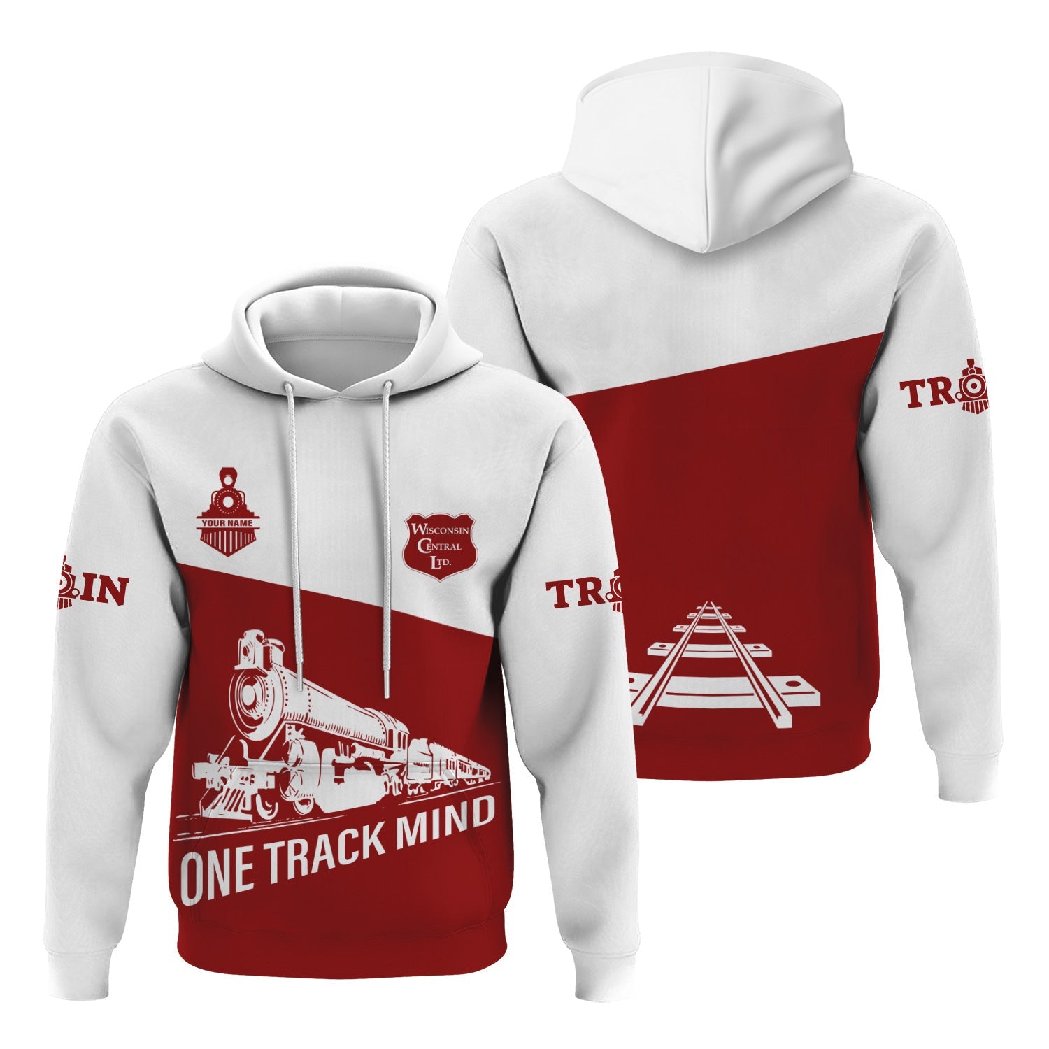 Railspirit Custom Name Wisconsin Central Ltd Railroad Hoodie One Track Mind Printed Zip Hoodie