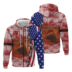 Railspirit Personalized Wisconsin Central Ltd Railroad Hoodie Retro American Express Train With USA Flag Zip Up Hoodie