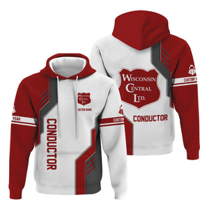 Railspirit Personalized Wisconsin Central Ltd Railroad Hoodie Unique Railway Style with Custom Job Train Zip Up Hoodie