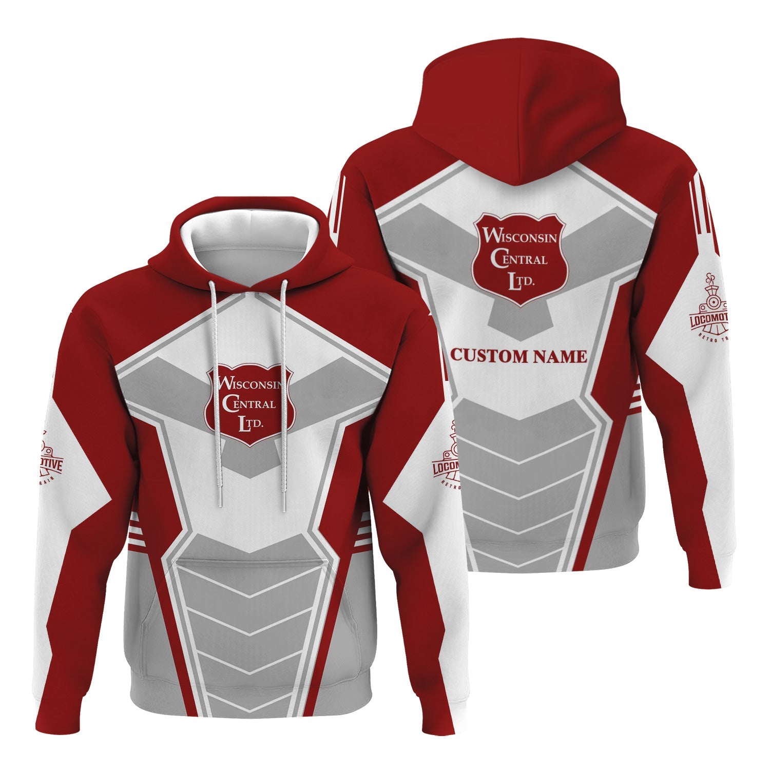 Railspirit Personalized Wisconsin Central Ltd Railroad Hoodie Engine-Inspired Style Train Zip Up Hoodie for Railroad Fanatic