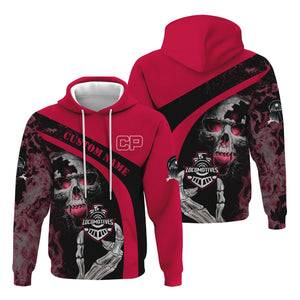 Railspirit Personalized Canadian Pacific Railroad Hoodie Flame Skull Design Train Zip Up Hoodie for Locomotive Fans