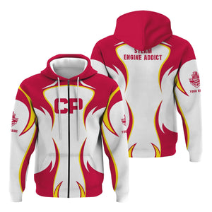Railspirit Personalized Canadian Pacific Railroad Hoodie Distinctive Flame Style Zip Up Hoodie For Steam Engine Addict