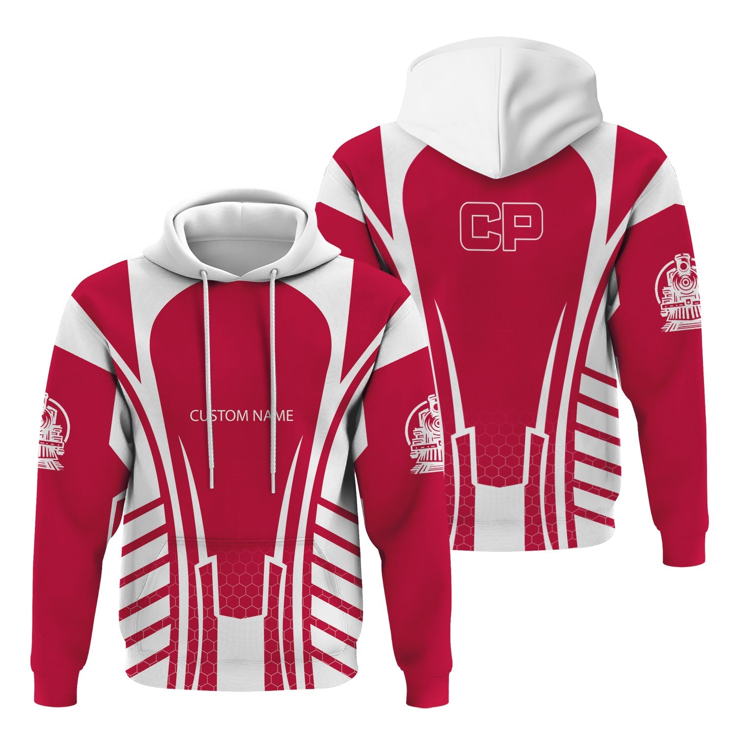 Railspirit Personalized Canadian Pacific Railroad Hoodie Striped Railroad Style Train Zip Up Hoodie All Over Print