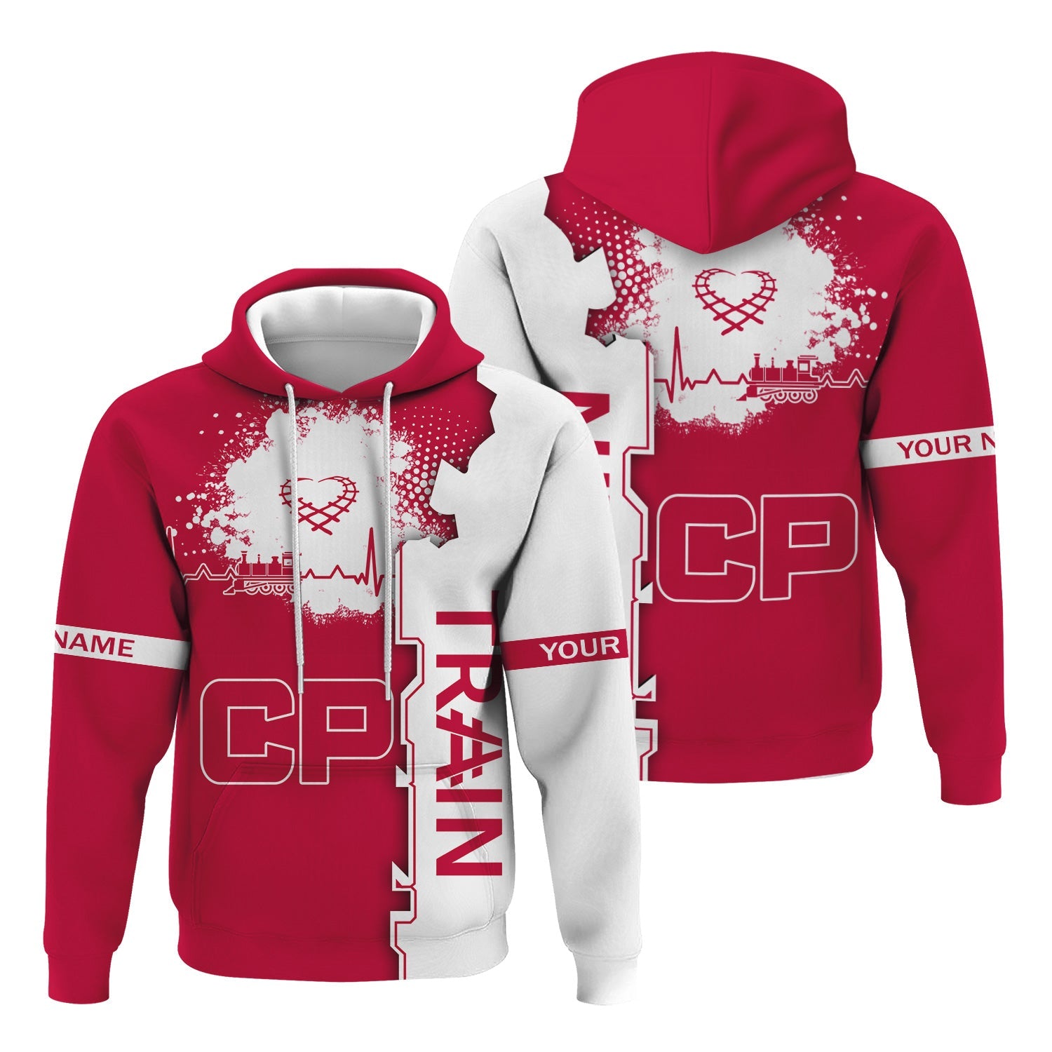 Railspirit Personalized Canadian Pacific Railroad Hoodie Engine Heartbeat and Track Love Style Zip Up Hoodie Gift Idea For Train Lovers