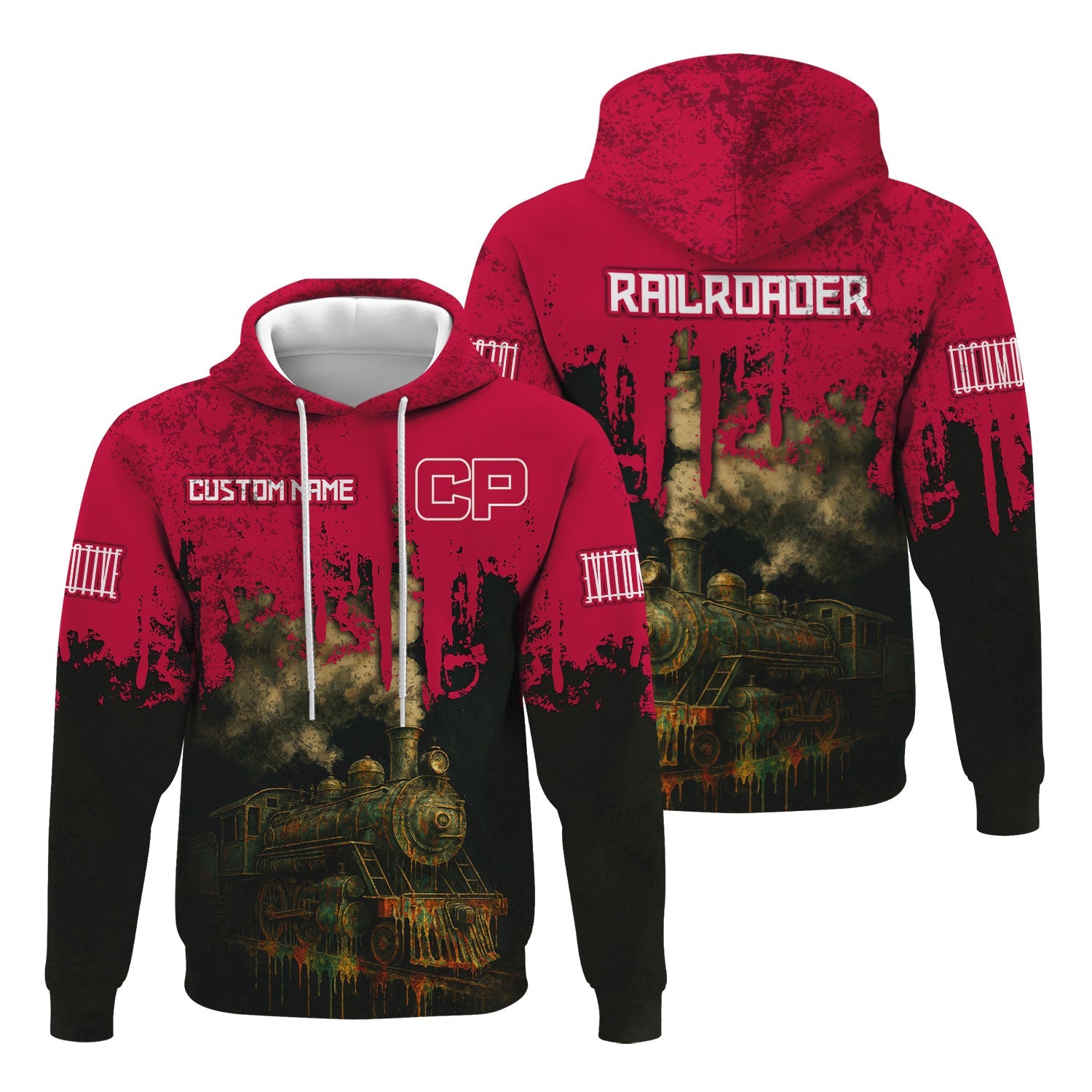 Railspirit Personalized Canadian Pacific Railroad Hoodie Vintage Train Art Style Zip Up Hoodie For Locomotive Fans