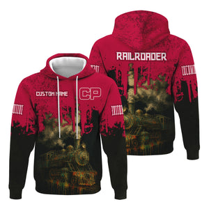 Railspirit Personalized Canadian Pacific Railroad Hoodie Vintage Train Art Style Zip Up Hoodie For Locomotive Fans