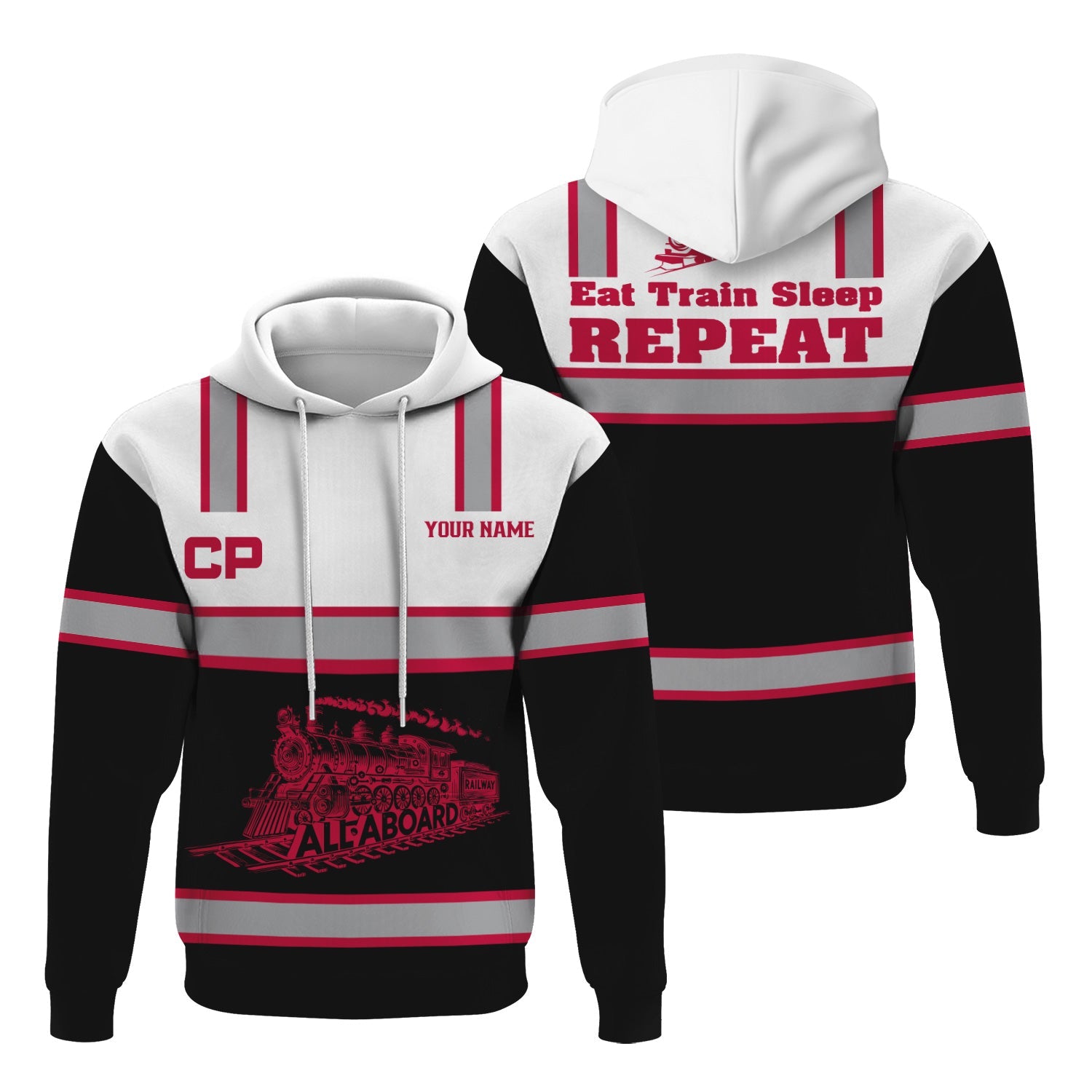 Railspirit Custom Name Canadian Pacific Railroad Hoodie Eat Train Sleep Repeat Printed Train Zip Hoodie