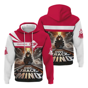 Railspirit Personalized Canadian Pacific Railroad Hoodie One Track Mind Train Printed ZIp Up Hoodie