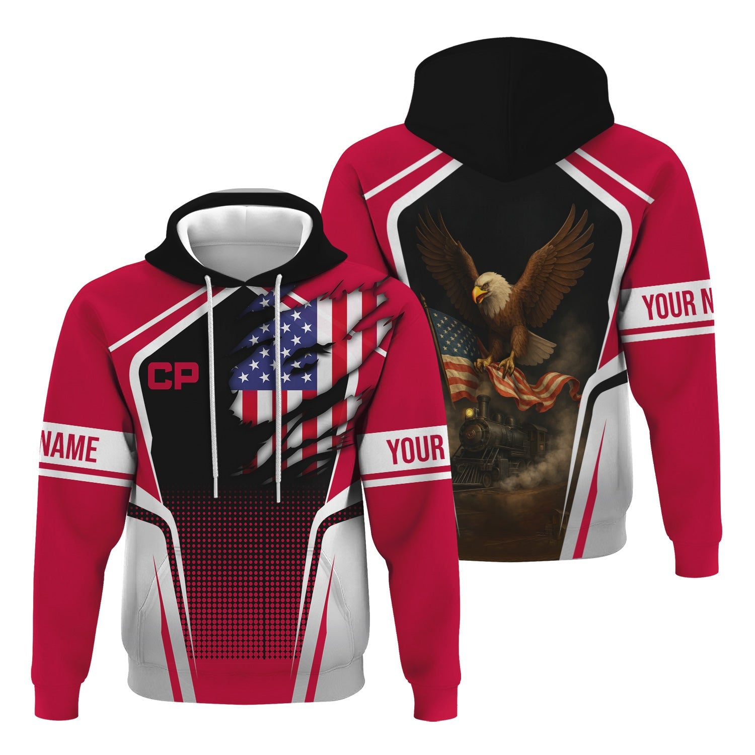 Railspirit Personalized Canadian Pacific Railroad Hoodie American Eagle Vintage Train Zip Up Hoodie