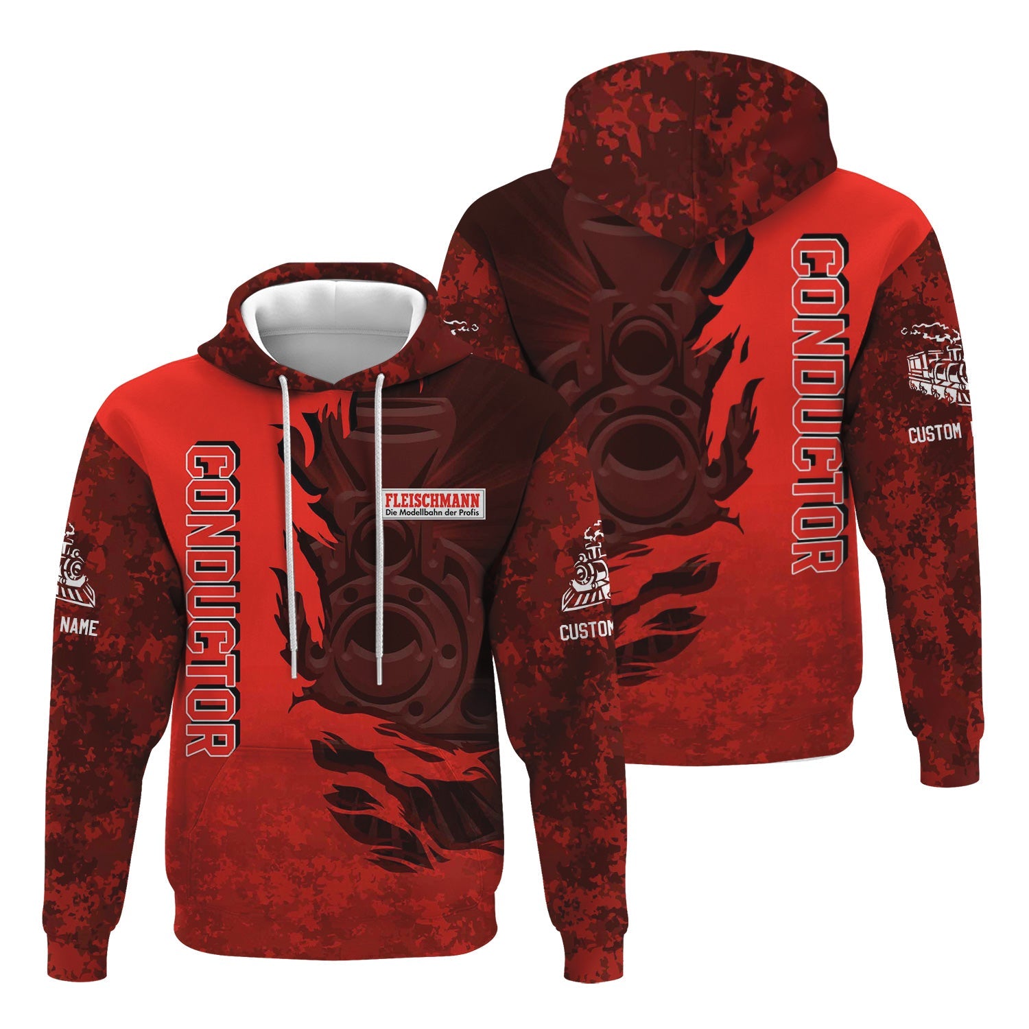 Railspirit Personalized Fleischmann And Western Railroad Hoodie Blazing Style with Custom Position Train Zip Up Hoodie