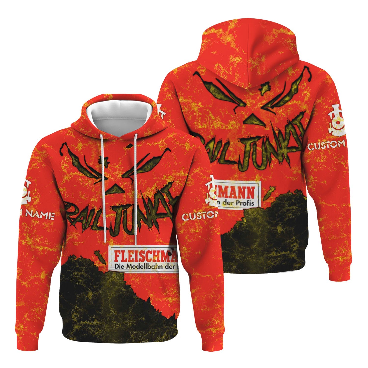 Railspirit Personalized Fleischmann And Western Railroad Hoodie Torn Graphic Style Train Zip Up Hoodie For Rail Junkie