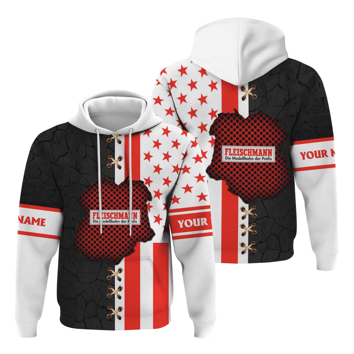 Railspirit Personalized Fleischmann And Western Railroad Hoodie American Flag with Crack Effect Train Zip Up Hoodie