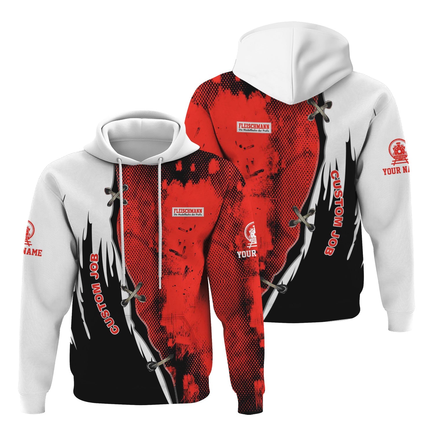 Railspirit Personalized Fleischmann And Western Railroad Hoodie Retro Stitches Design with Custom Position Train Zip Up Hoodie