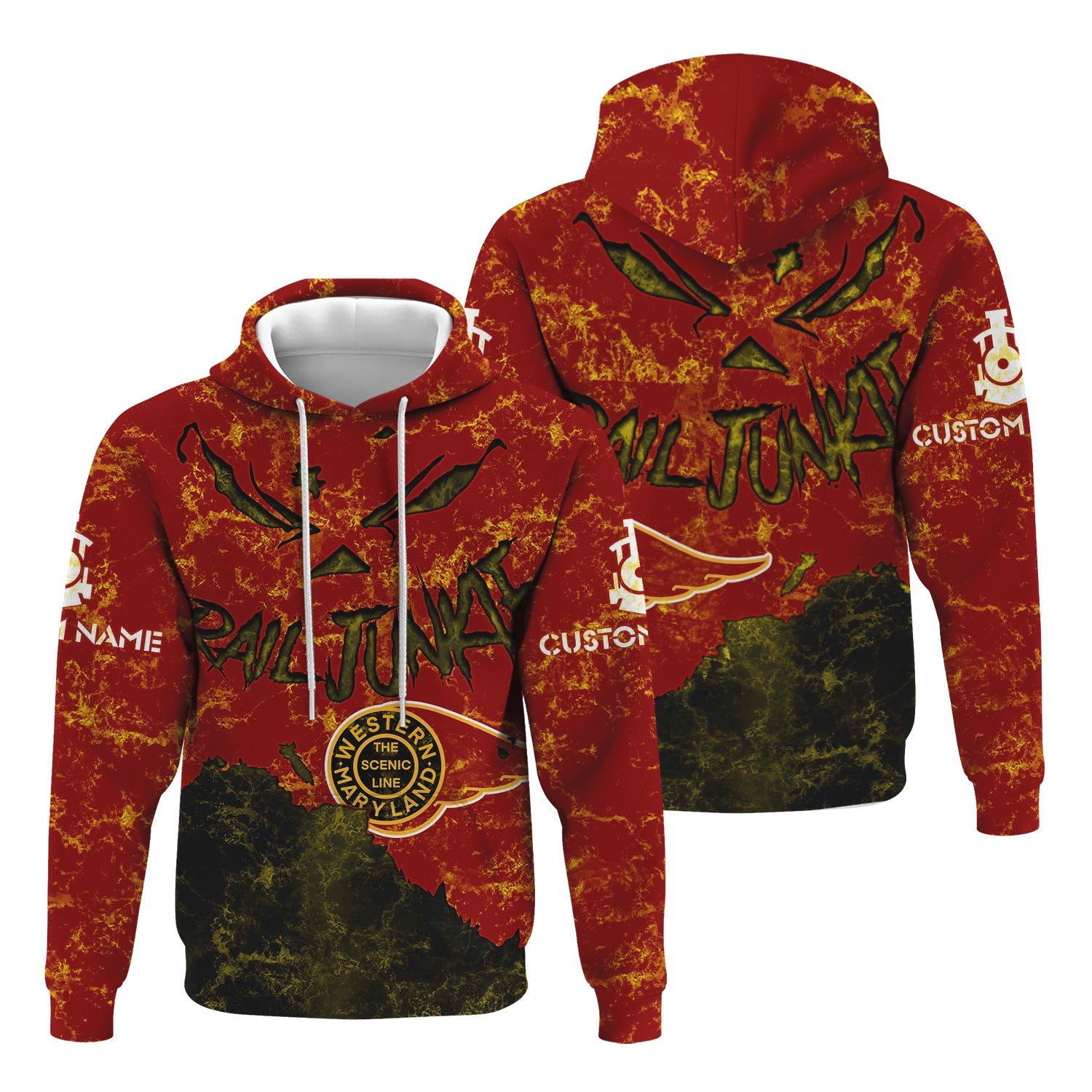 Railspirit Personalized Western Maryland Railway Hoodie Torn Graphic Style Train Zip Up Hoodie For Rail Junkie