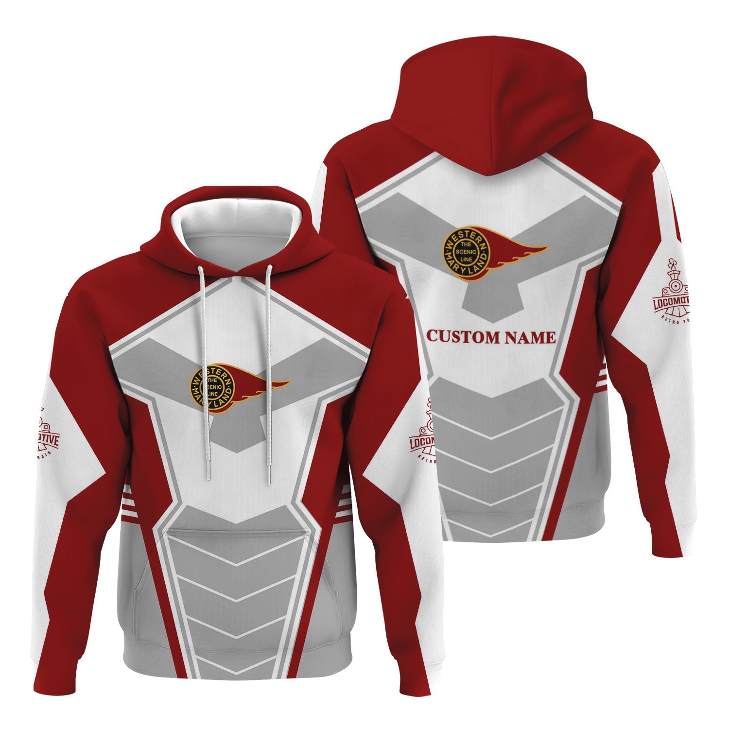 Railspirit Personalized Western Maryland Railway Hoodie Engine-Inspired Style Train Zip Up Hoodie for Railroad Fanatic