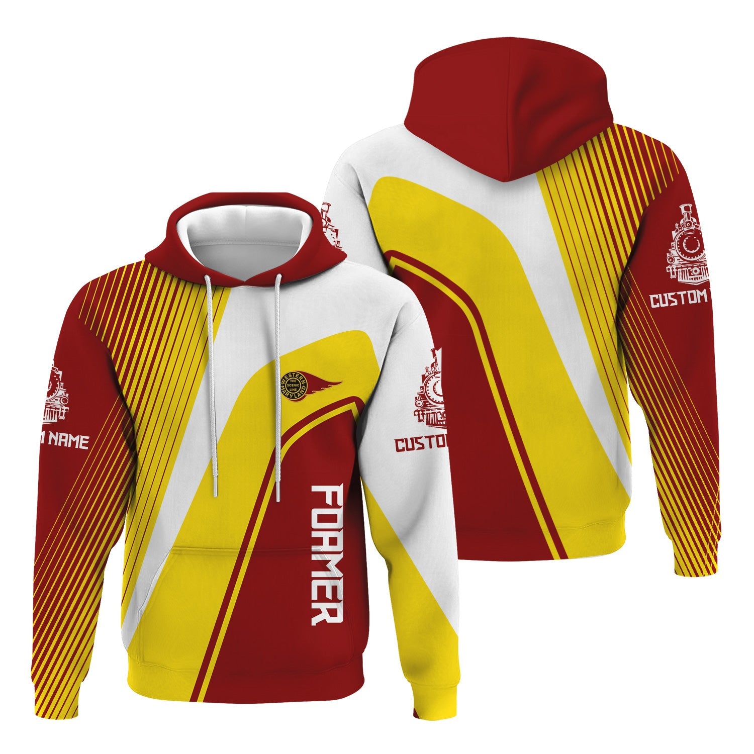 Railspirit Personalized Western Maryland Railway Hoodie Vibrant Striking Style Zip Up Hoodie For Rail Enthusiasts