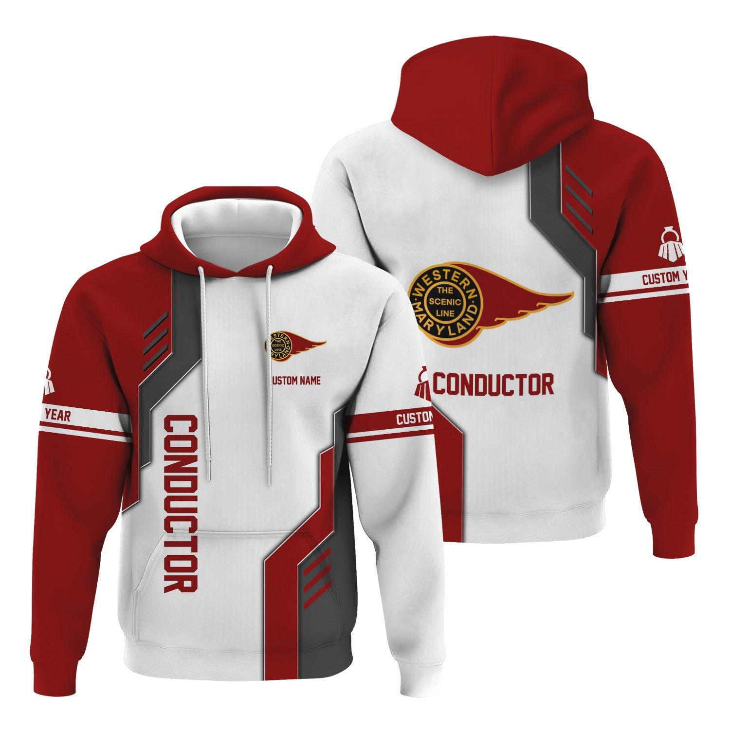 Railspirit Personalized Western Maryland Railway Hoodie Unique Railway Style with Custom Job Train Zip Up Hoodie