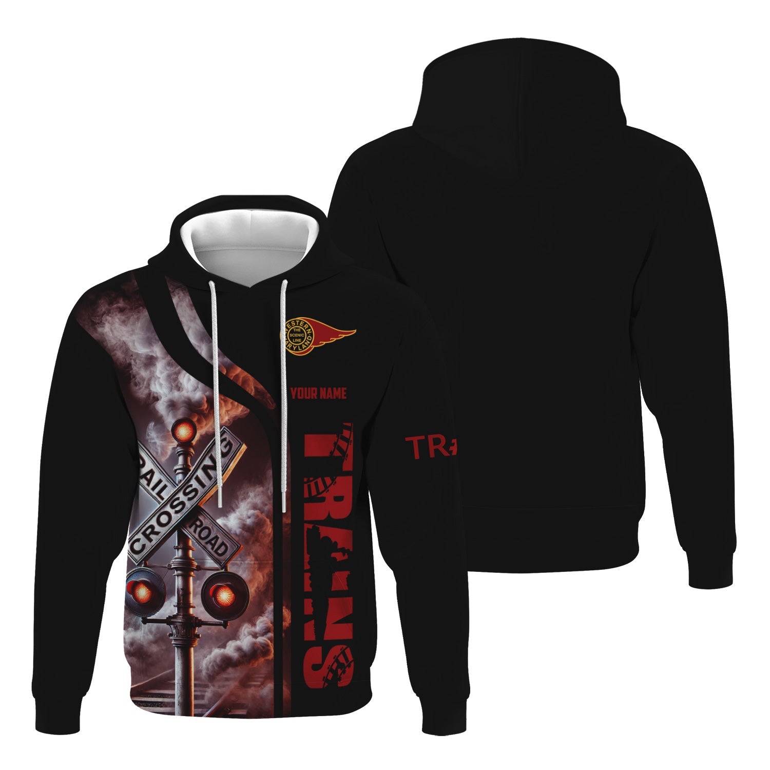 Railspirit Custom Name Western Maryland Railway Hoodie Railroad Crossing Sign Printed Zip Hoodie