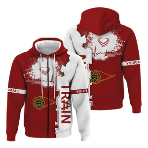 Railspirit Personalized Western Maryland Railway Hoodie Engine Heartbeat and Track Love Style Zip Up Hoodie Gift Idea For Train Lovers