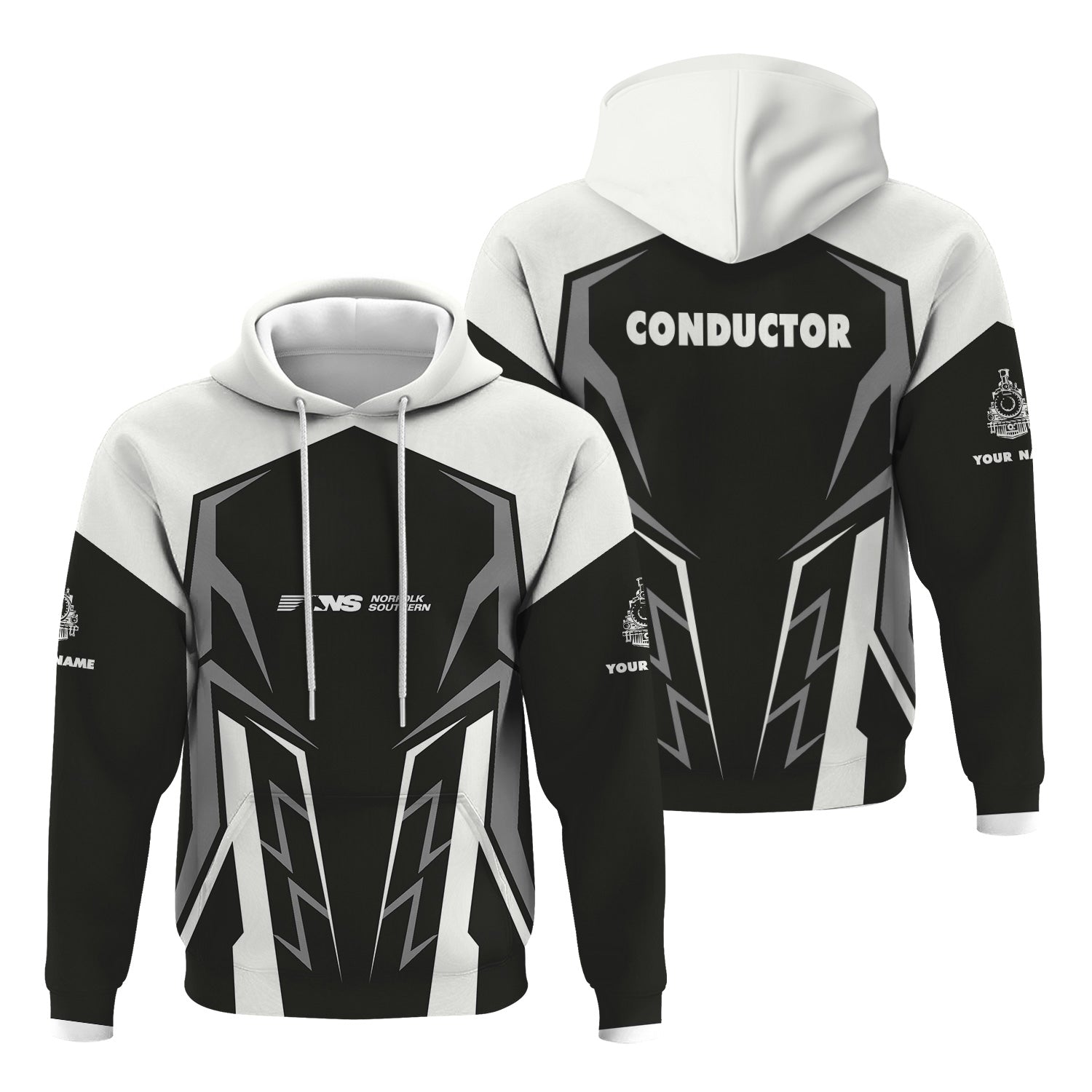 Railspirit Personalized Norfolk Southern Railway Hoodie Futuristic Design with Custom Job Train Zip Up Hoodie