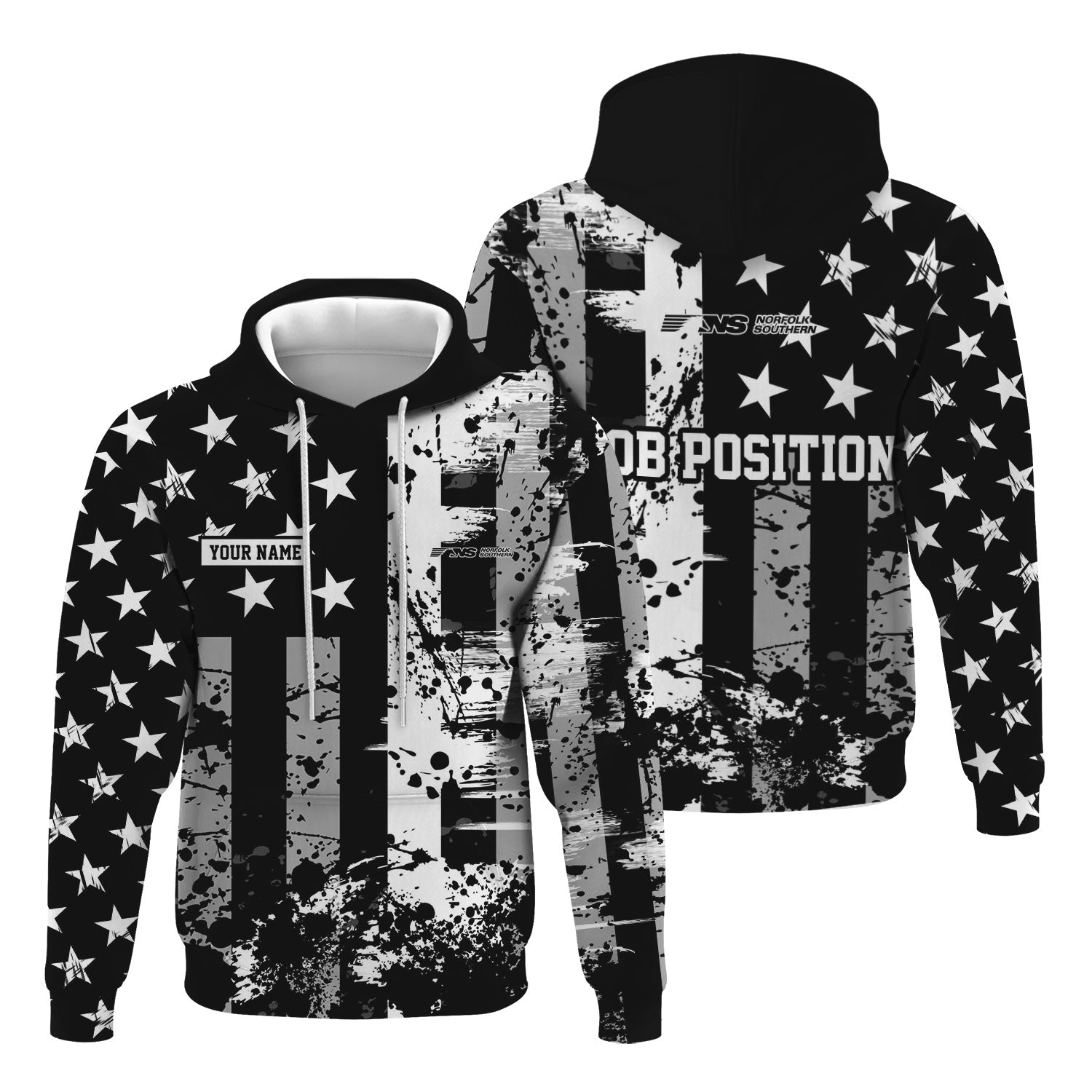 Railspirit Personalized Norfolk Southern Railway Hoodie Artistic Paint American Flag Style Train Zip Up Hoodie