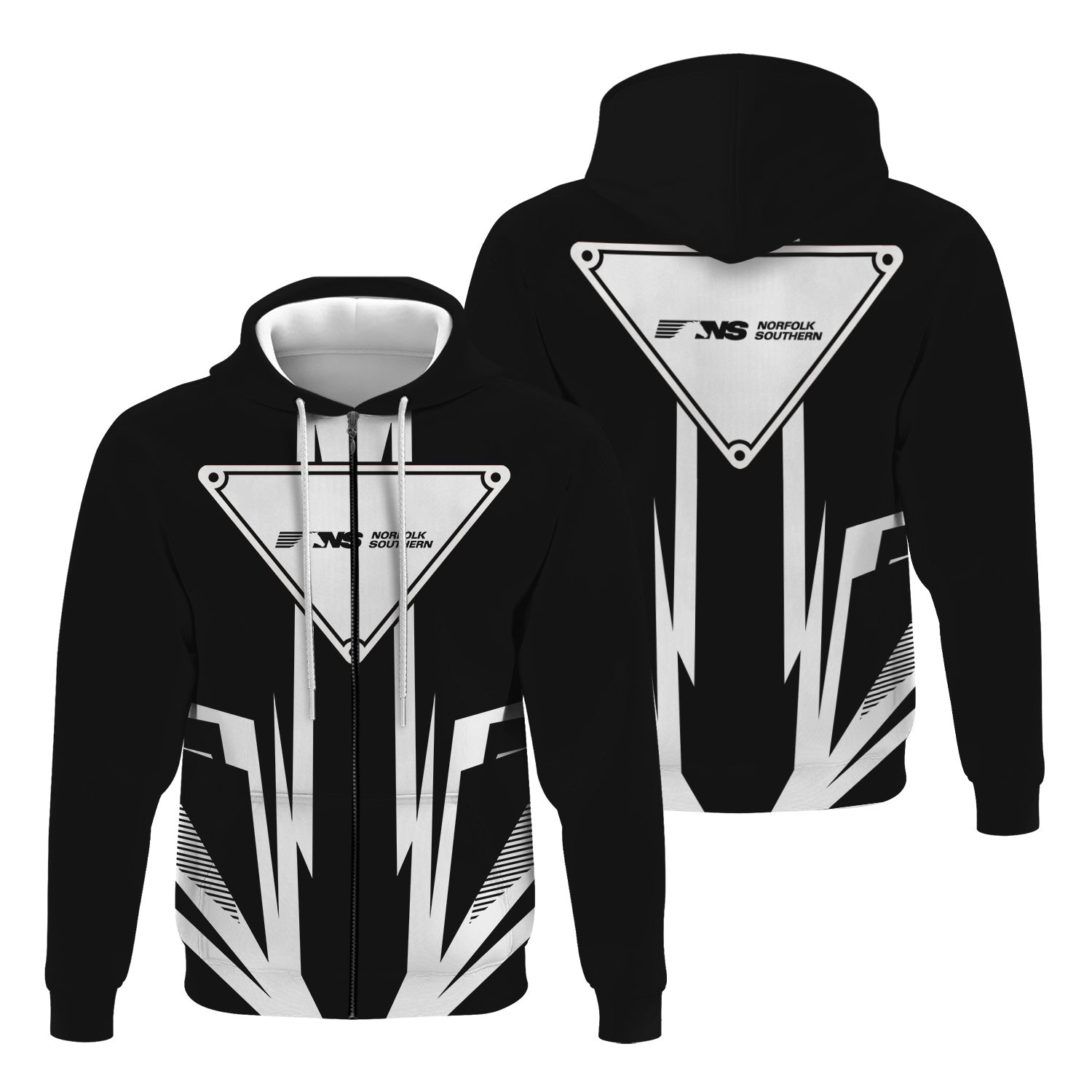 Railspirit Norfolk Southern Railway Hoodie Bold Graphic Style All Over Printed Zip Up Hoodie