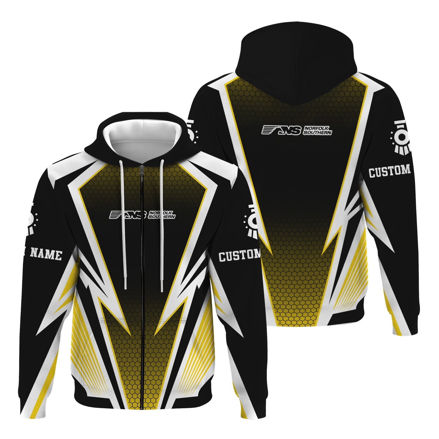 Railspirit Personalized Norfolk Southern Railway Hoodie Lightning Graphic Style Zip Up Hoodie Gift Idea For Train Lover