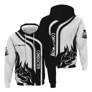 Railspirit Personalized Norfolk Southern Railway Hoodie Flame Design with Custom Job Position Train Zip Up Hoodie