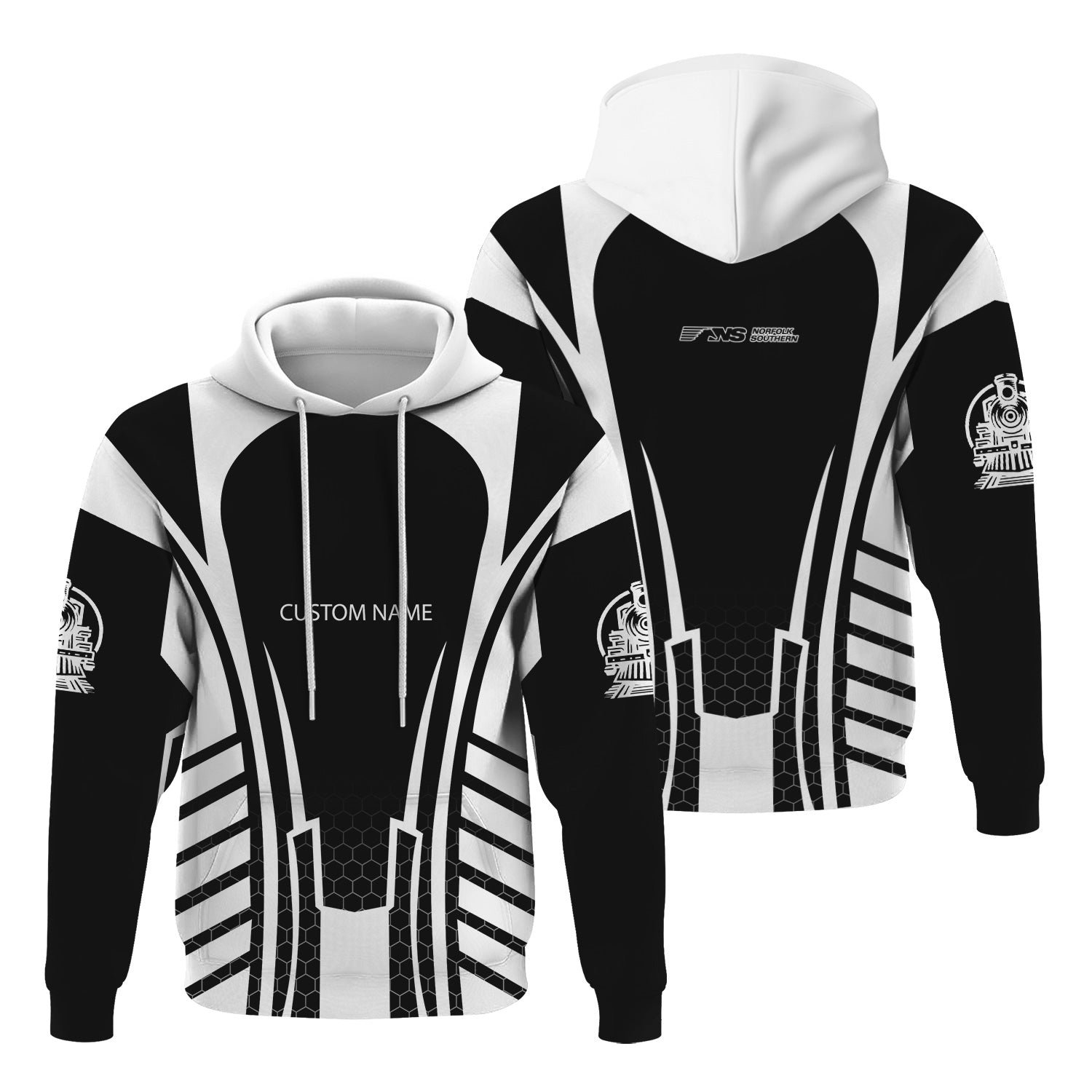 Railspirit Personalized Norfolk Southern Railway Hoodie Striped Railroad Style Train Zip Up Hoodie All Over Print