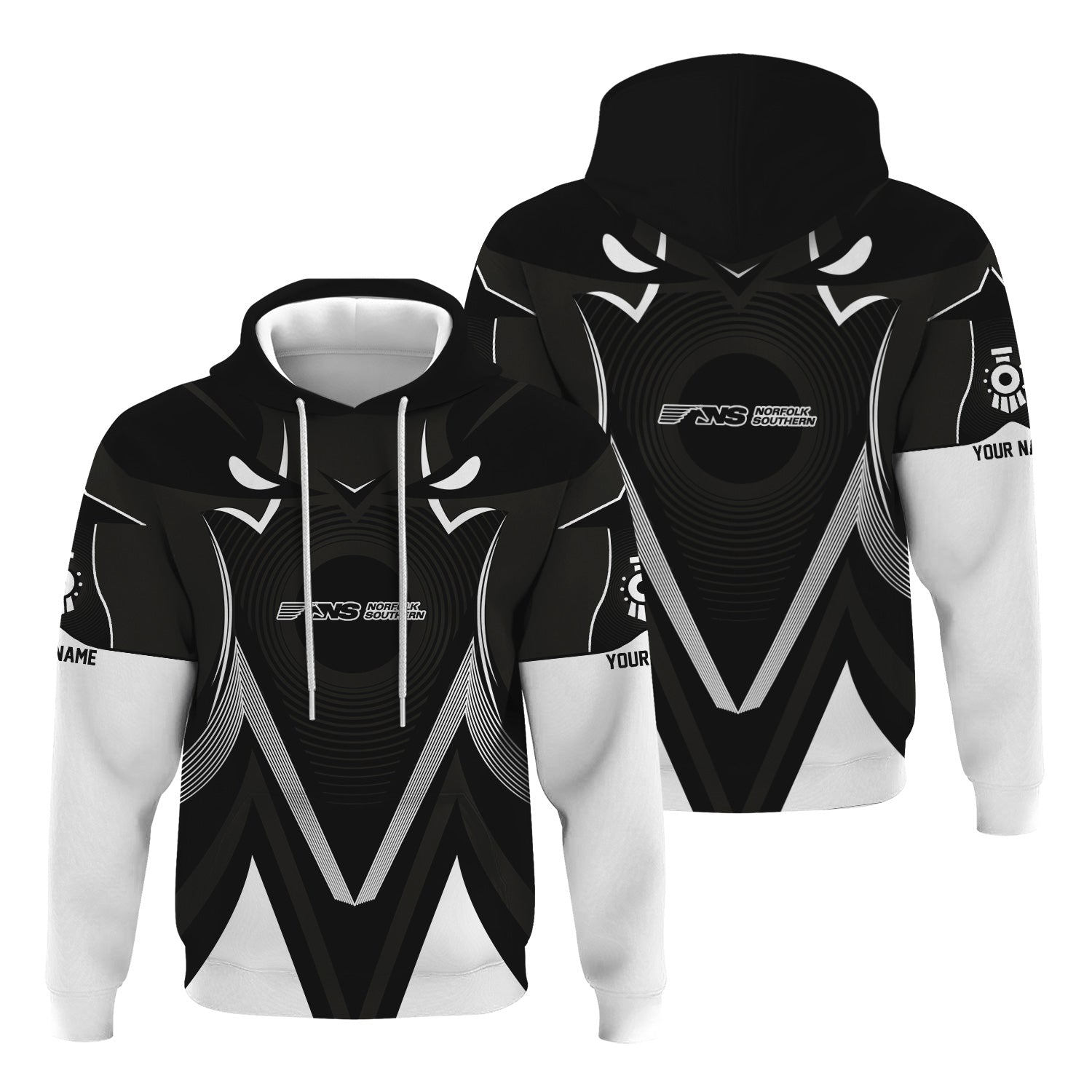 Railspirit Personalized Norfolk Southern Railway Hoodie Vibrant Graphic Pattern Zip Up Hoodie For Train Enthusiasts