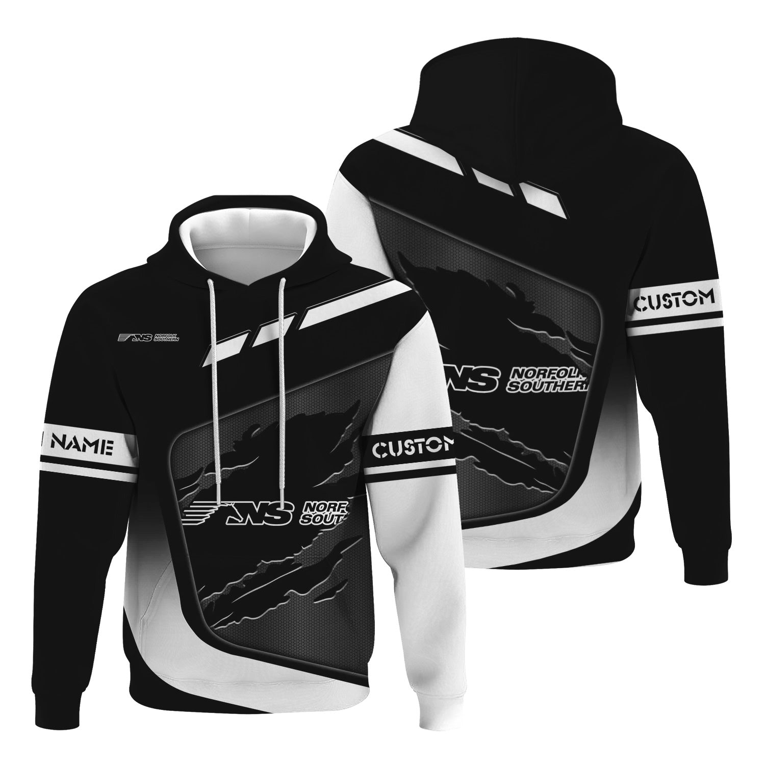 Railspirit Personalized Norfolk Southern Railway Hoodie Ripped Texture Style Train Zip Up Hoodie For Railroad Fanatic