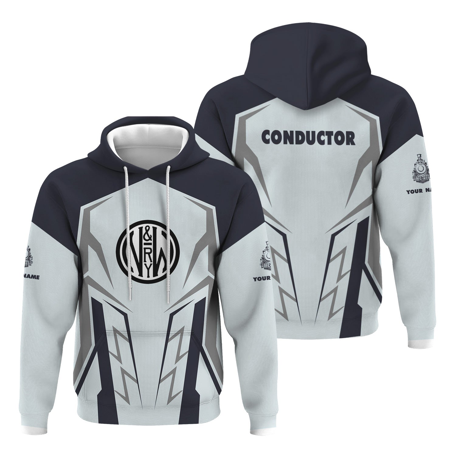 Railspirit Personalized Norfolk and Western Railway Hoodie Futuristic Design with Custom Job N&W Train Zip Up Hoodie