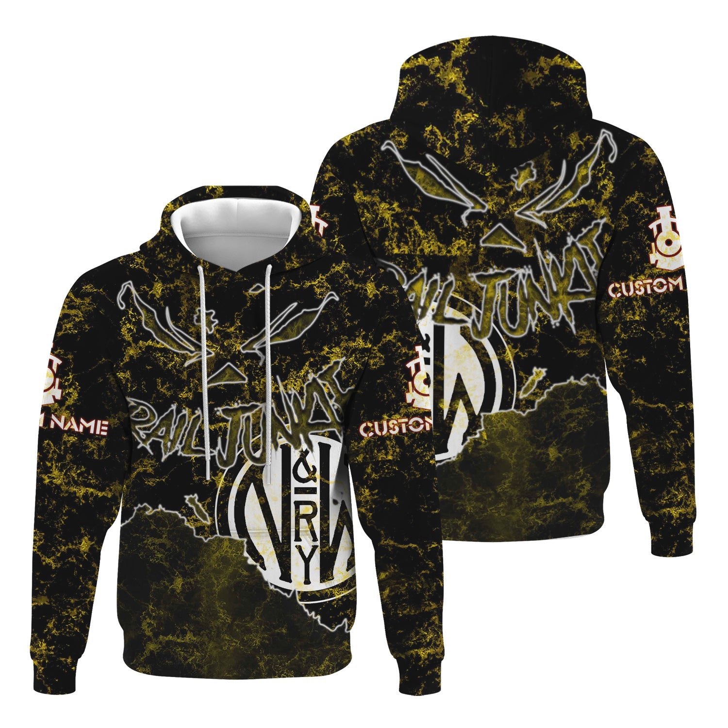 Railspirit Personalized Norfolk and Western Railway Hoodie Torn Graphic Style N&W Train Zip Up Hoodie For Rail Junkie