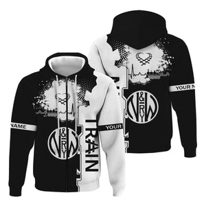 Railspirit Personalized Norfolk and Western Railway Hoodie Engine Heartbeat and Track Love Style N&W Zip Up Hoodie Gift Idea For Train Lovers