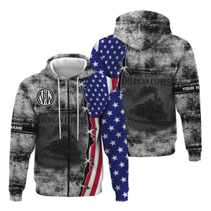 Railspirit Personalized Norfolk and Western Railway Hoodie Retro American Express Train With USA Flag N&W Zip Up Hoodie