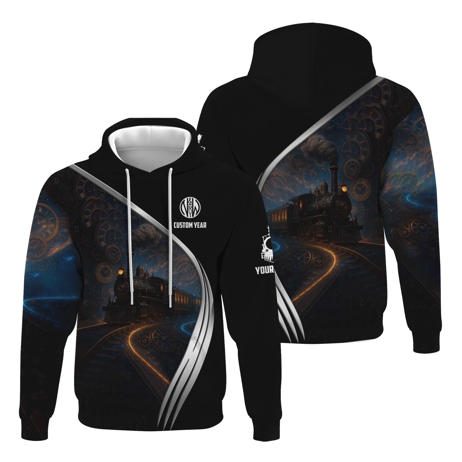 Railspirit Personalized Norfolk and Western Railway Hoodie Steampunk Locomotive with Custom Year N&W Train Zip Up Hoodie