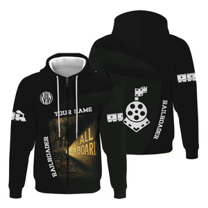 Railspirit Personalized Norfolk and Western Railway Hoodie All Aboard Steam Train Movie Projector Style N&W Zip Up Hoodie