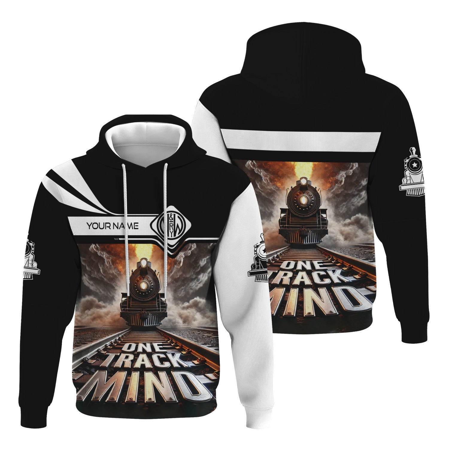 Railspirit Personalized Norfolk and Western Railway Hoodie One Track Mind N&W Train Printed ZIp Up Hoodie
