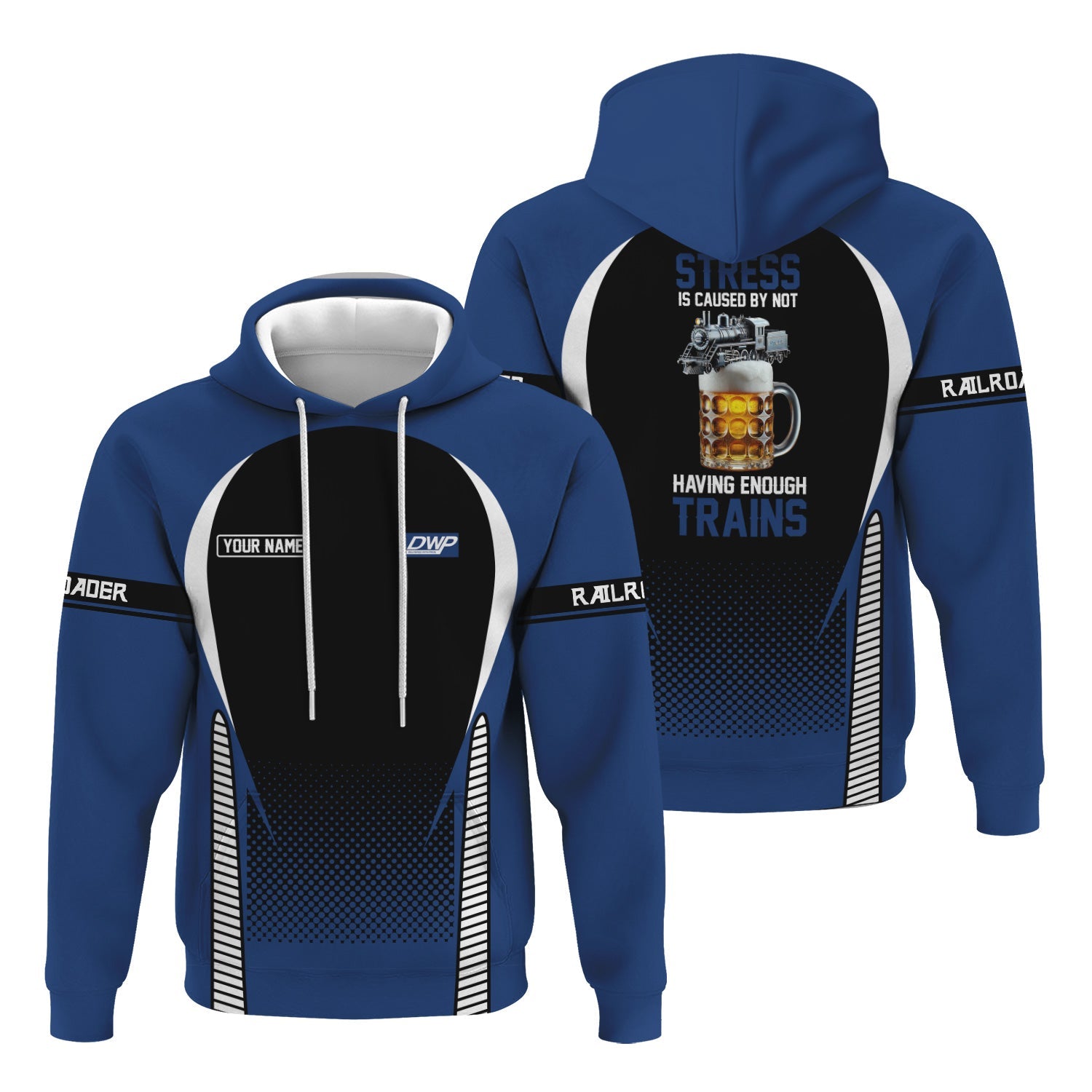 Railspirit Personalized Duluth, Winnipeg and Pacific Railway Hoodie Stress Is Caused By Not Having Enough Trains  Zip Up Hoodie