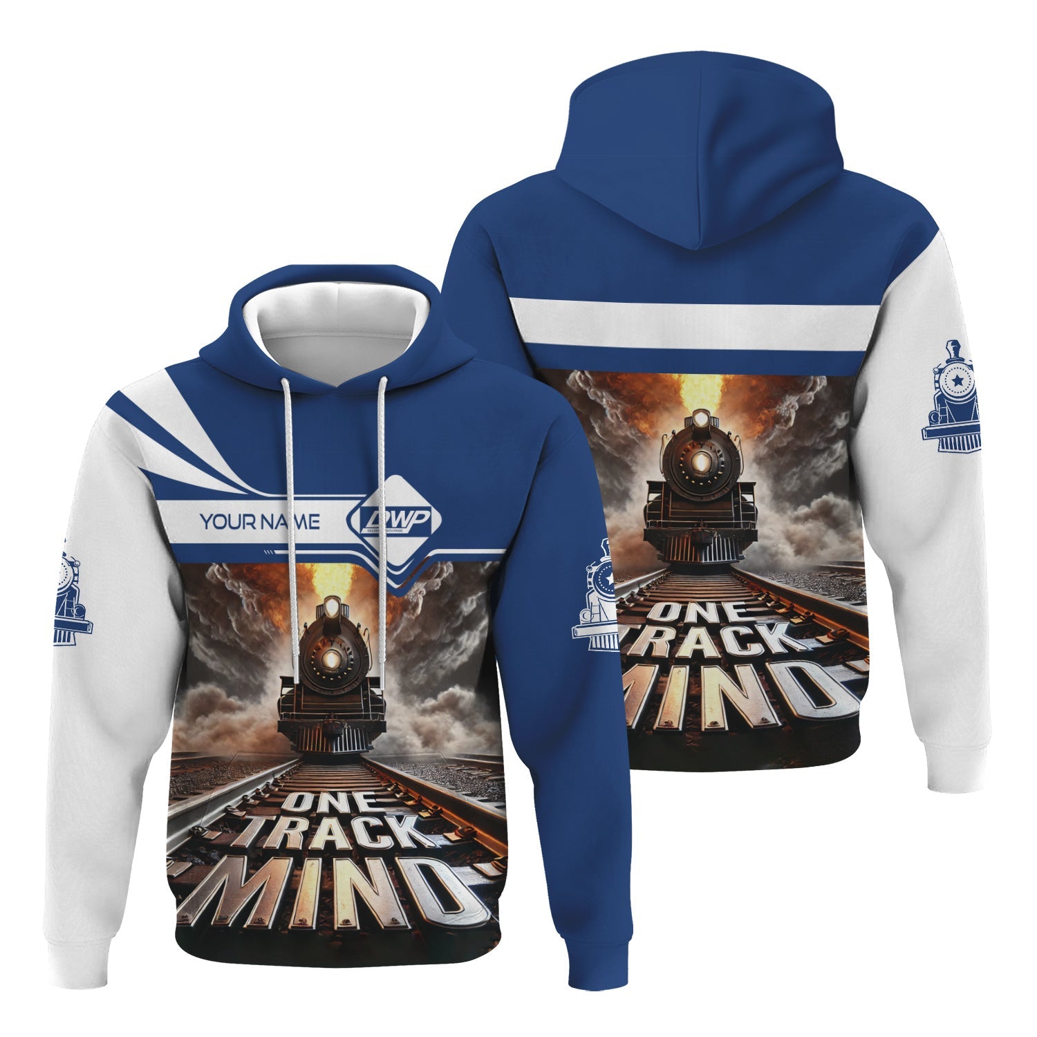 Railspirit Personalized Duluth, Winnipeg and Pacific Railway Hoodie One Track Mind Train Printed ZIp Up Hoodie